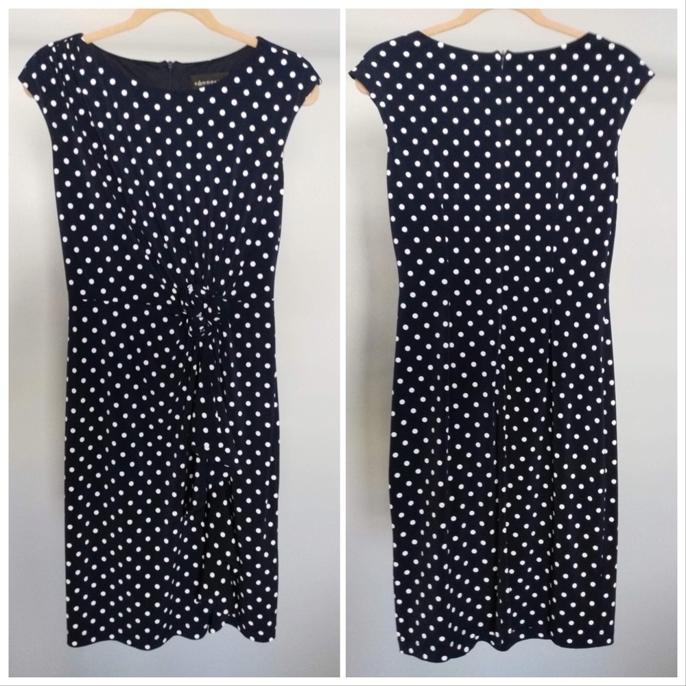 Navy polka dot dress. Great for Fall parties.